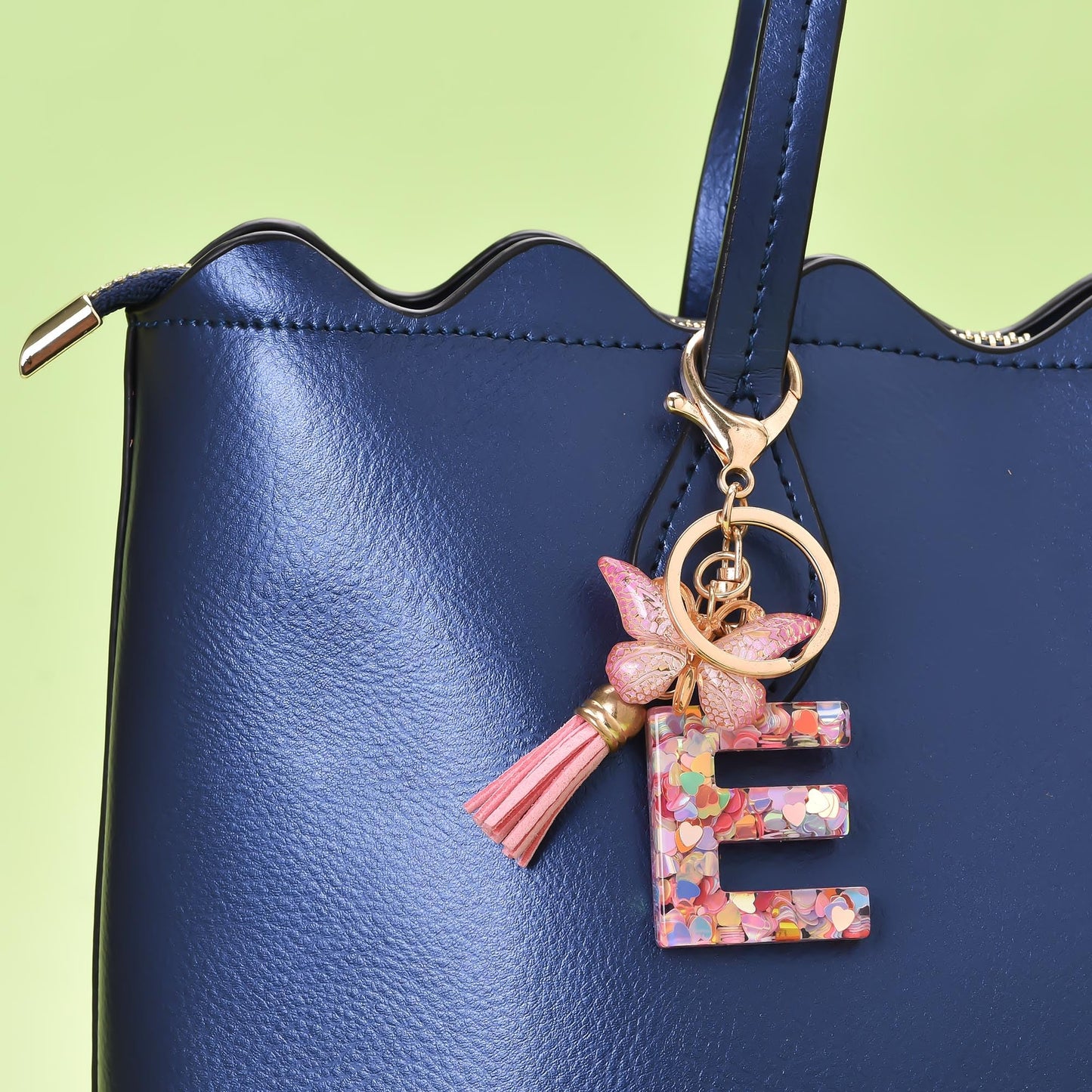 Fashion Alphabet Initial Letter Keychain Tassel Butterfly Pendant Key Ring for Purse Handbags Women Girl