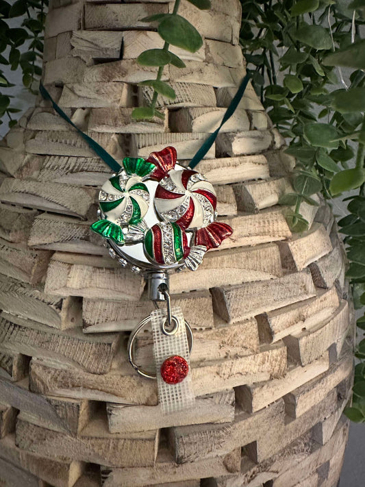 Holiday Christmas Candy Heavy Duty Badge Reel and Keychain