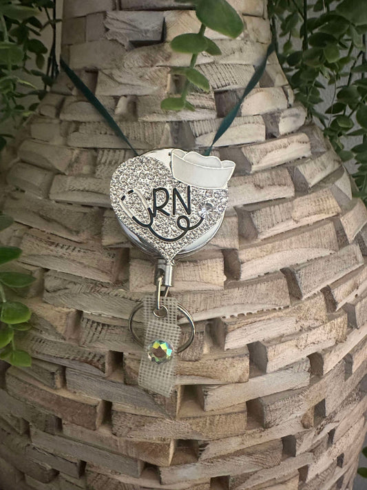 Rhinestone RN hat and stethoscope heavy duty badge reel and key chain