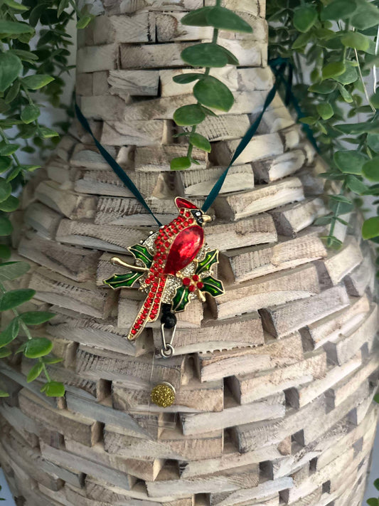 Rhinestone Holiday Cardinal Badge Reel