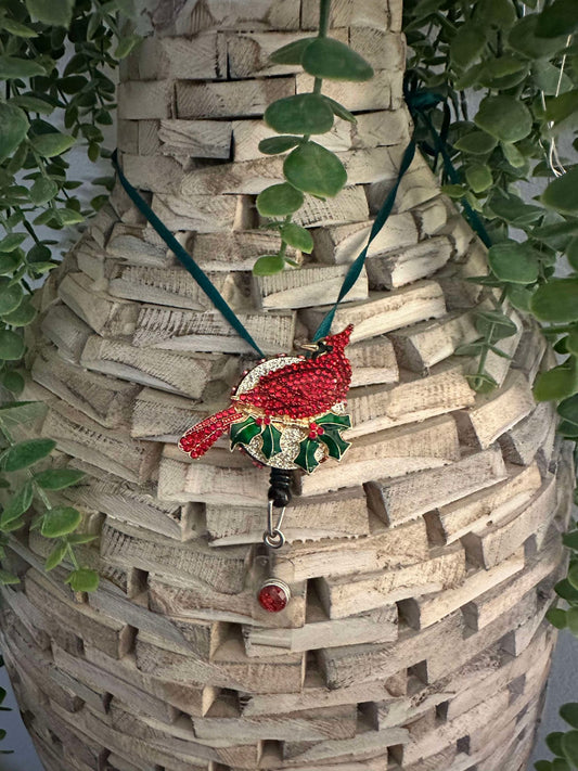 Rhinestone Holiday Cardinal Badge Reel