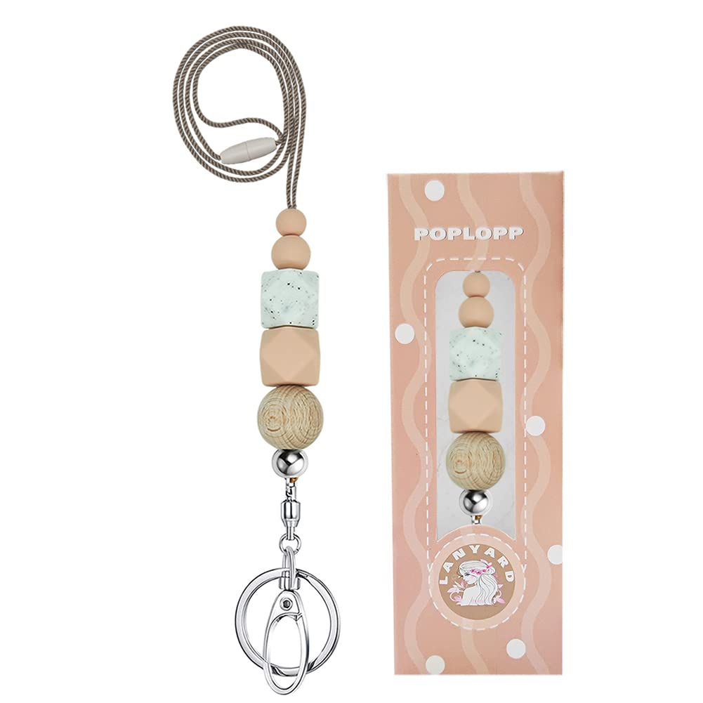 POPLOPP Teacher Lanyards for ID Badges and Keys, Cute Silicone Beaded Lanyard for Women Nurse Employees Students