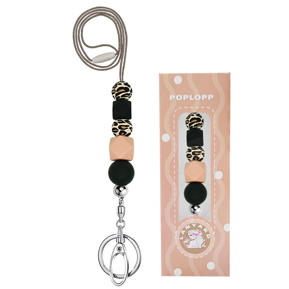 POPLOPP Teacher Lanyards for ID Badges and Keys, Cute Silicone Beaded Lanyard for Women Nurse Employees Students