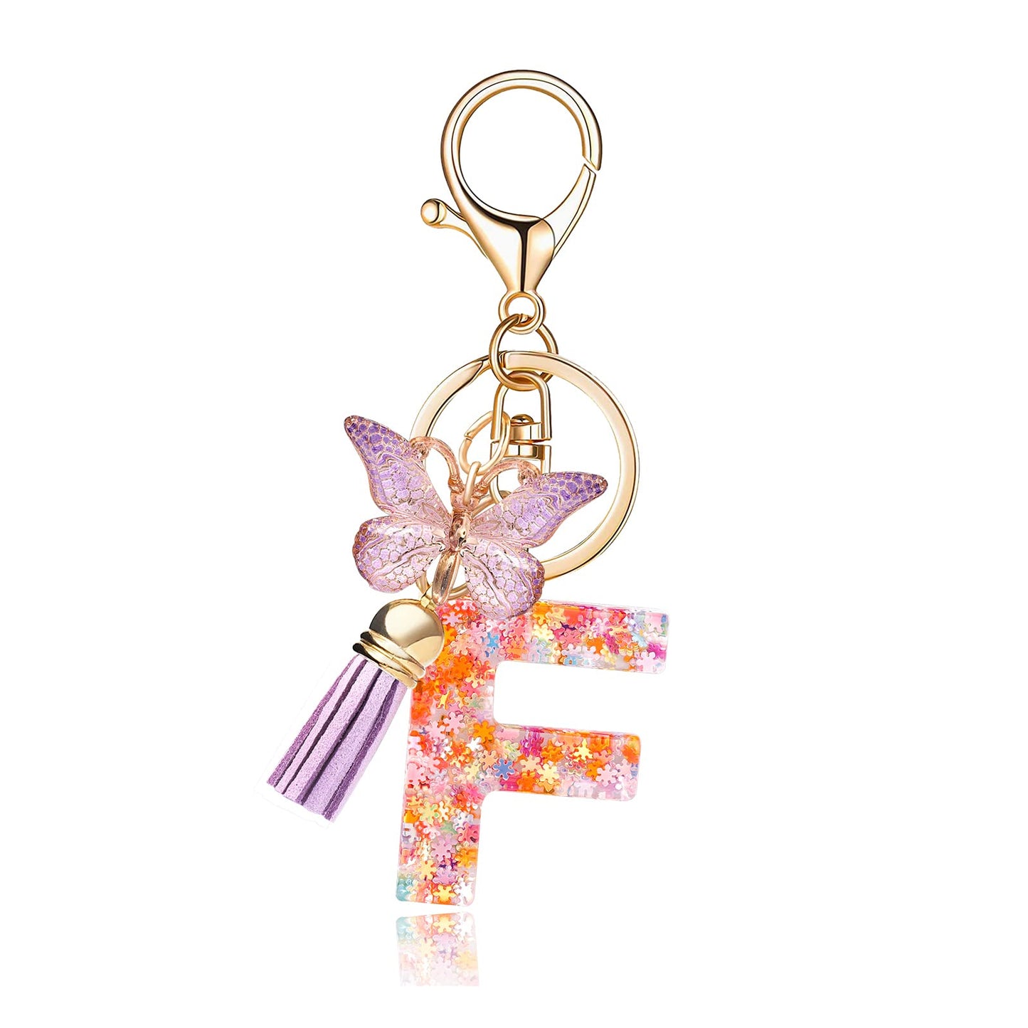 Fashion Alphabet Initial Letter Keychain Tassel Butterfly Pendant Key Ring for Purse Handbags Women Girl