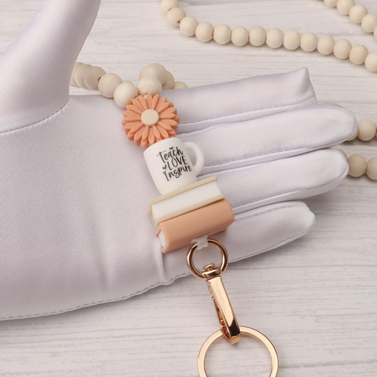 Teacher Lanyard with ID Holder, Fashion Wood Beaded Lanyard for Keys, Super Cute Boho Breakaway Lanyard for Women