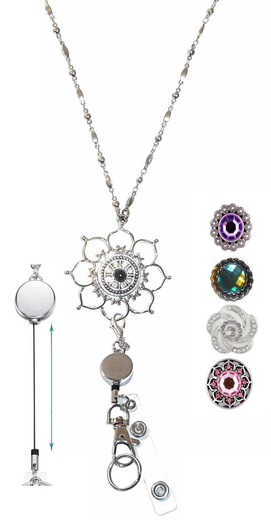 Hidden Hollow Beads Retractable Badge Reel, Snap Interchangable Women's Lanyard, Strong, ID Card Holder, Keys Teacher Nurse Cruise Key Keychain