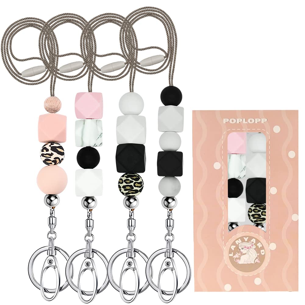 POPLOPP Teacher Lanyards for ID Badges and Keys, Cute Silicone Beaded Lanyard for Women Nurse Employees Students