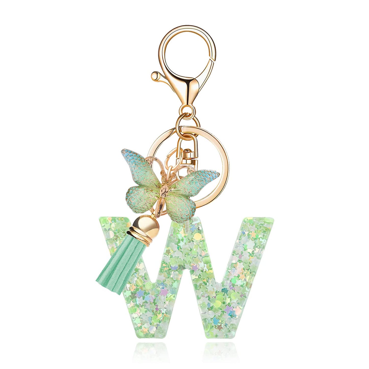 Fashion Alphabet Initial Letter Keychain Tassel Butterfly Pendant Key Ring for Purse Handbags Women Girl
