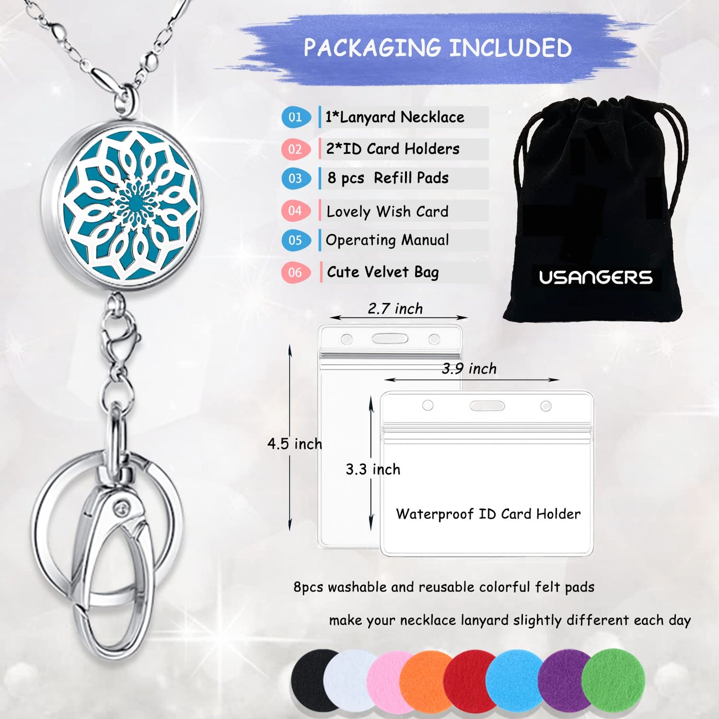 Lanyards for ID Badges Keys Women Cute Teacher Lanyard ID Holder Necklace Silver Chain Fashion Strong Keychain Diffuser Office School Work Jewelry Nurse Teacher Appreciation Gifts Mandala