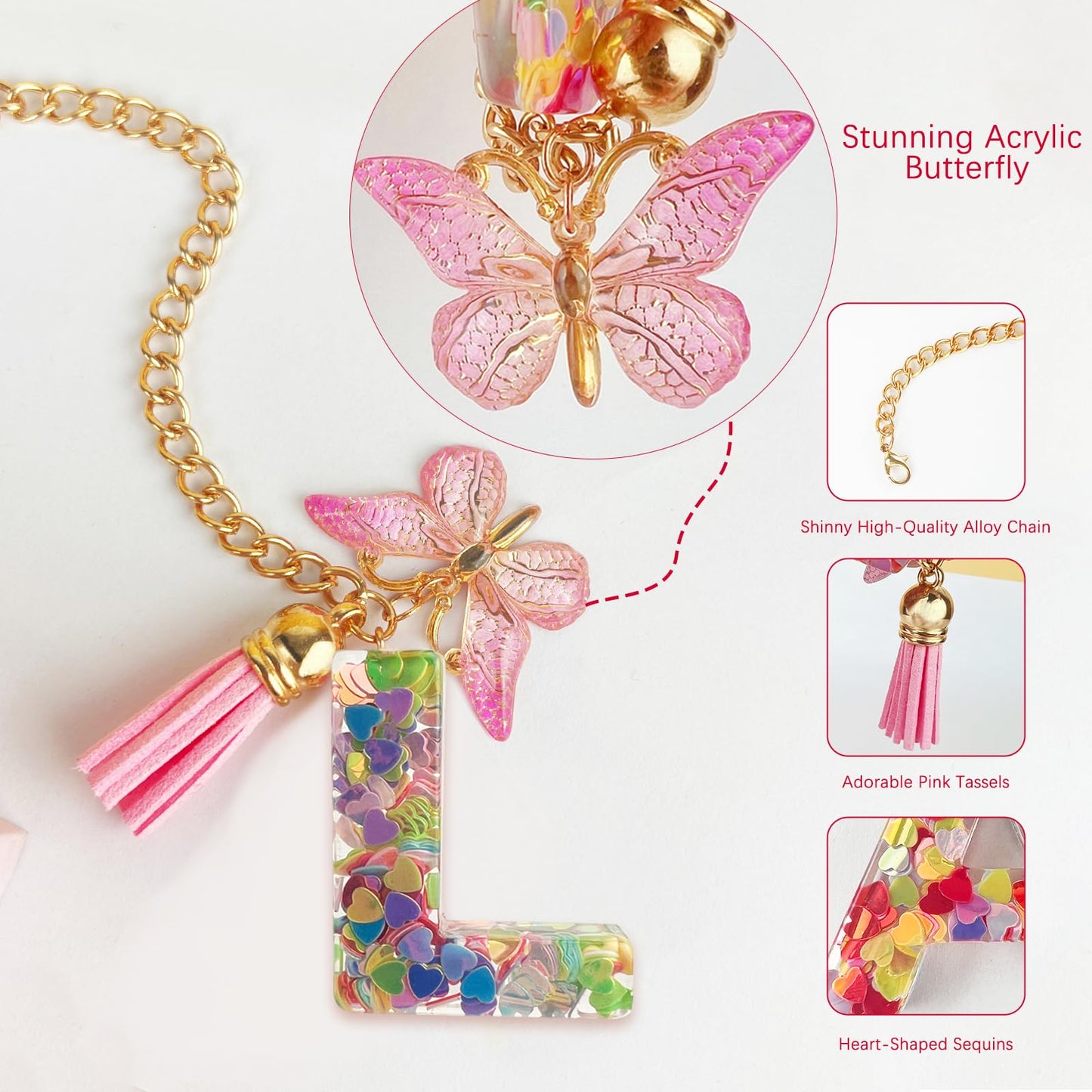 Letter Charm Accessories for Stanley Cup with Handle, Cute Initial Letter A Keychain Handle Charm with Butterfly for Stanley Tumbler for Women Girls