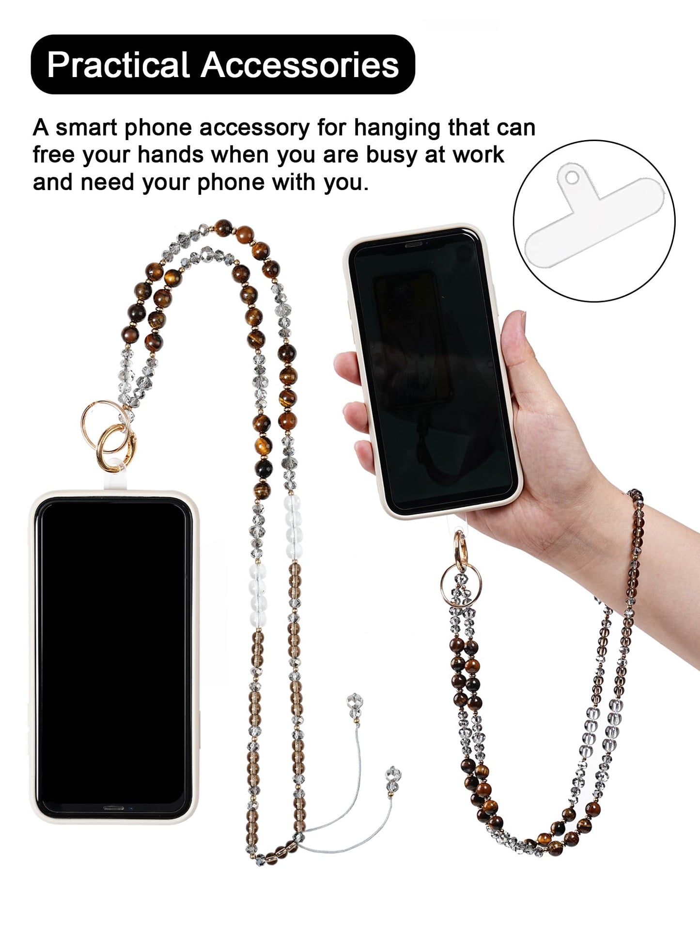 Retractable Lanyards for ID Badges and Keys with Badge Reels, Natural Stone Beaded Lanyard for Women and Teacher, Breakaway Cute Lanyard for Cruise, Office and Travel (White Turquoise)