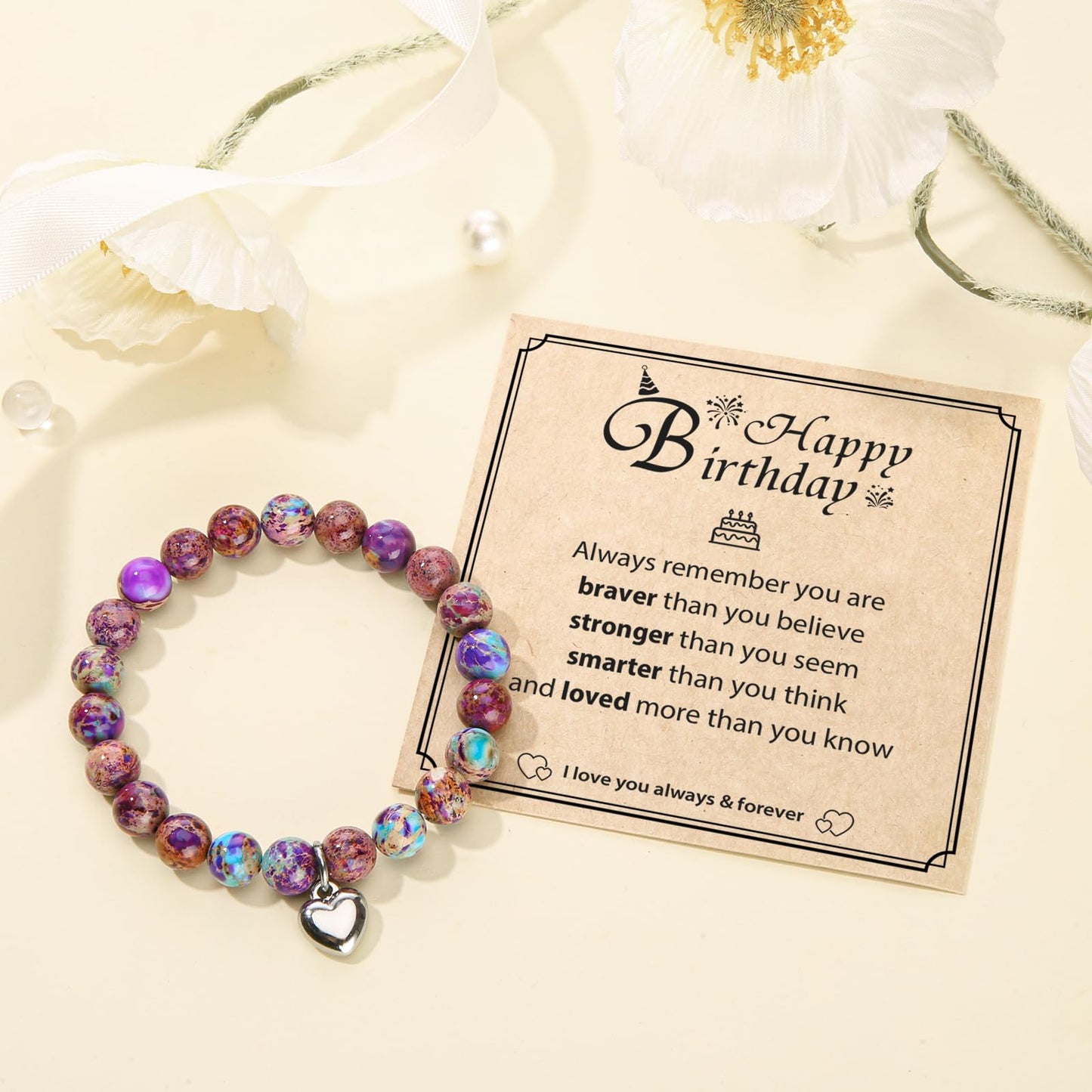 jewelrycard 13-60 Birthday Gifts for Women Girls, Natural Stone Bracelet for Women, 13 16 21 40 50 Year old Gifts for Daughter Mom Gradma