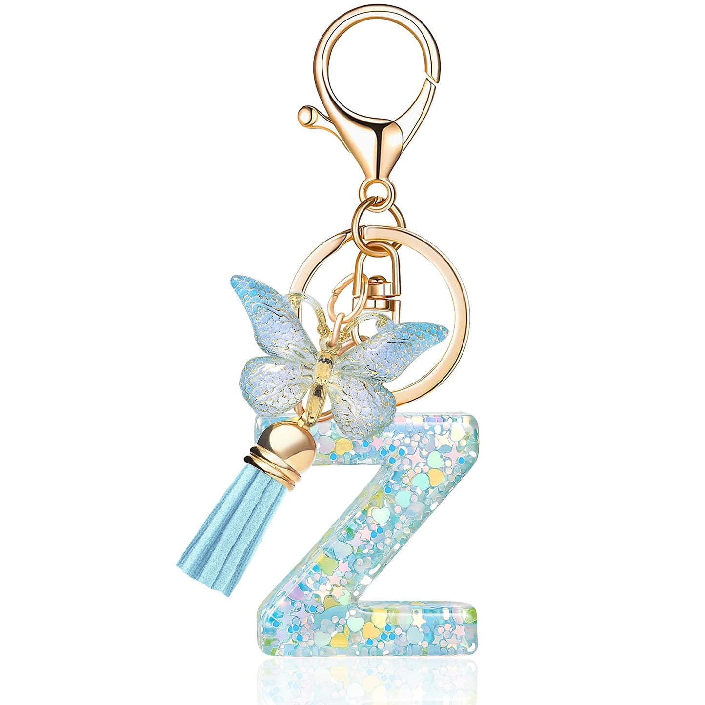 Fashion Alphabet Initial Letter Keychain Tassel Butterfly Pendant Key Ring for Purse Handbags Women Girl