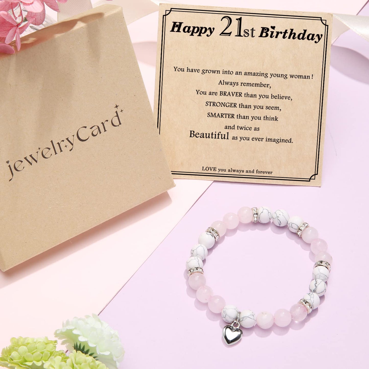 jewelrycard 13-60 Birthday Gifts for Women Girls, Natural Stone Bracelet for Women, 13 16 21 40 50 Year old Gifts for Daughter Mom Gradma