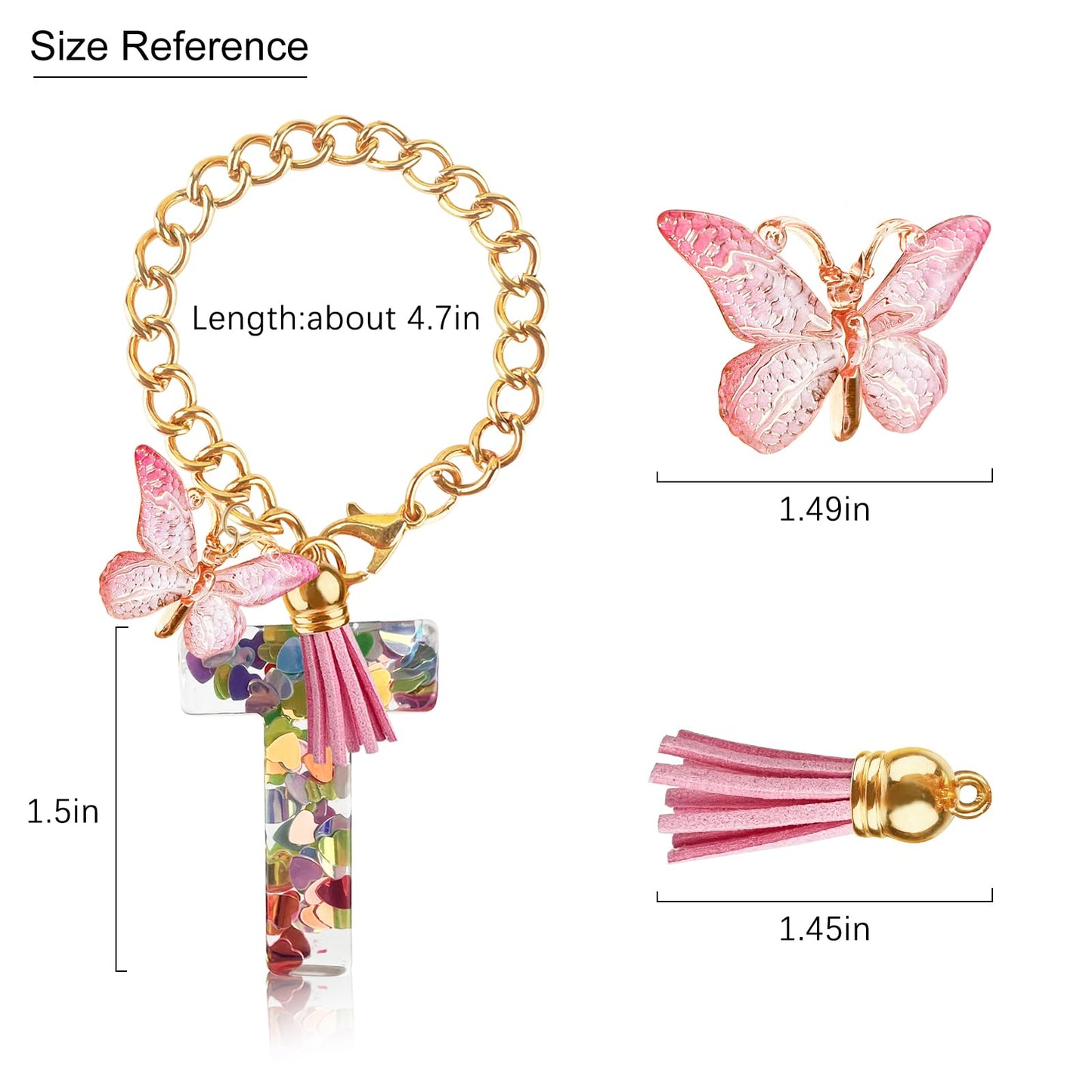 Letter Charm Accessories for Stanley Cup with Handle, Cute Initial Letter A Keychain Handle Charm with Butterfly for Stanley Tumbler for Women Girls
