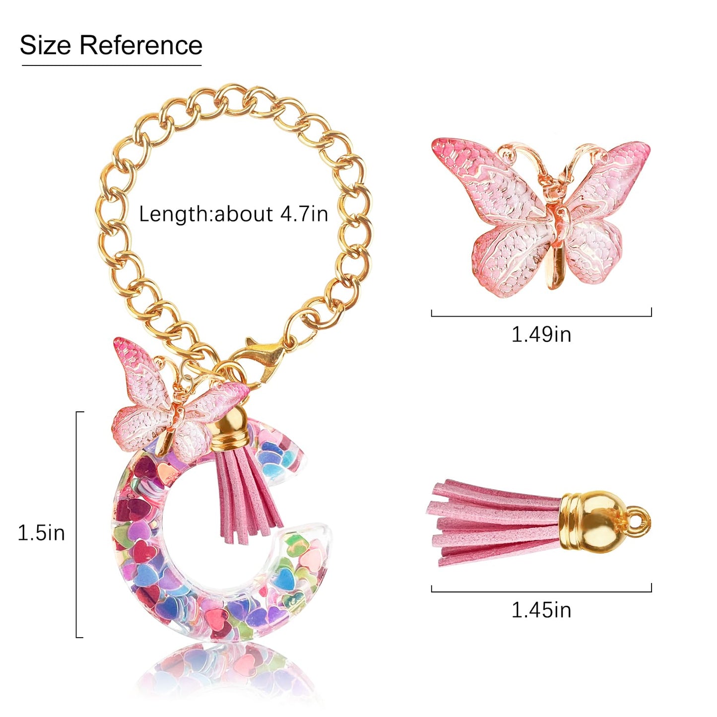 Letter Charm Accessories for Stanley Cup with Handle, Cute Initial Letter A Keychain Handle Charm with Butterfly for Stanley Tumbler for Women Girls