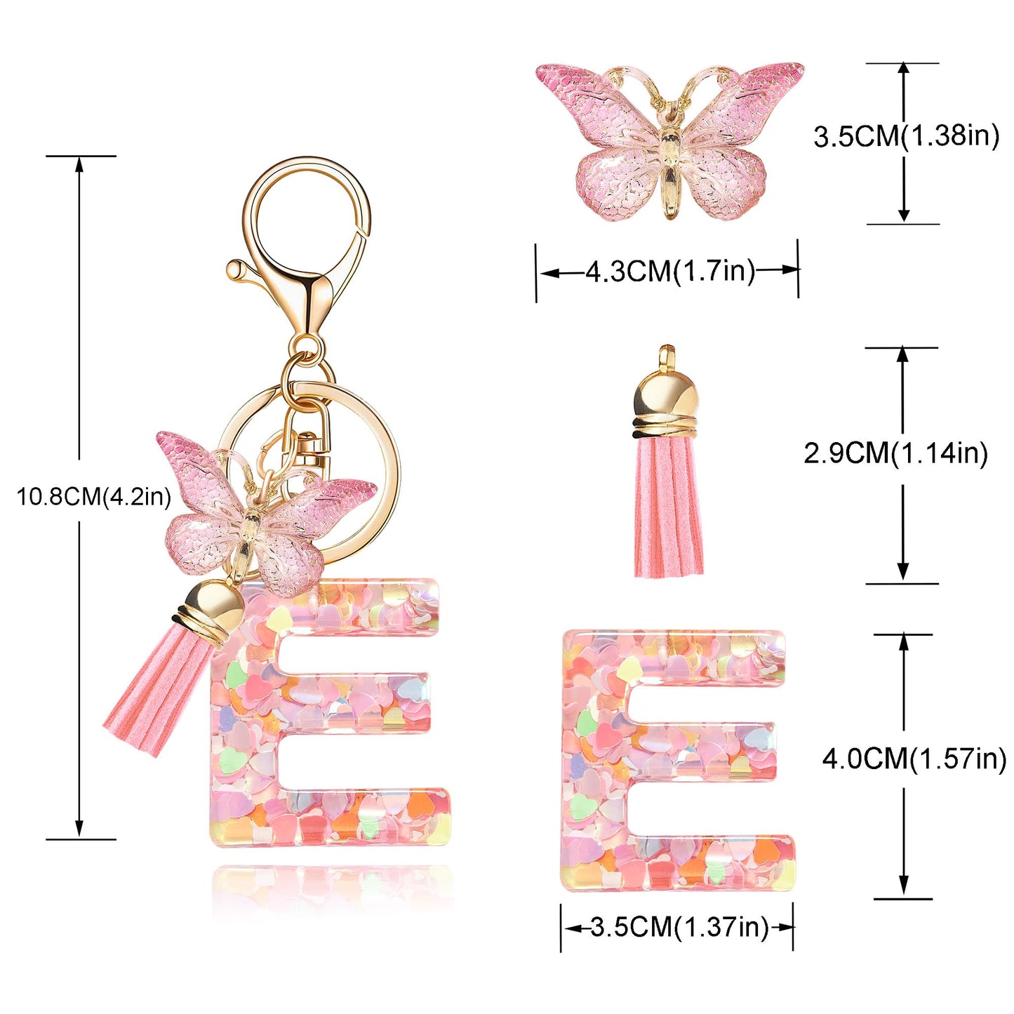 Fashion Alphabet Initial Letter Keychain Tassel Butterfly Pendant Key Ring for Purse Handbags Women Girl