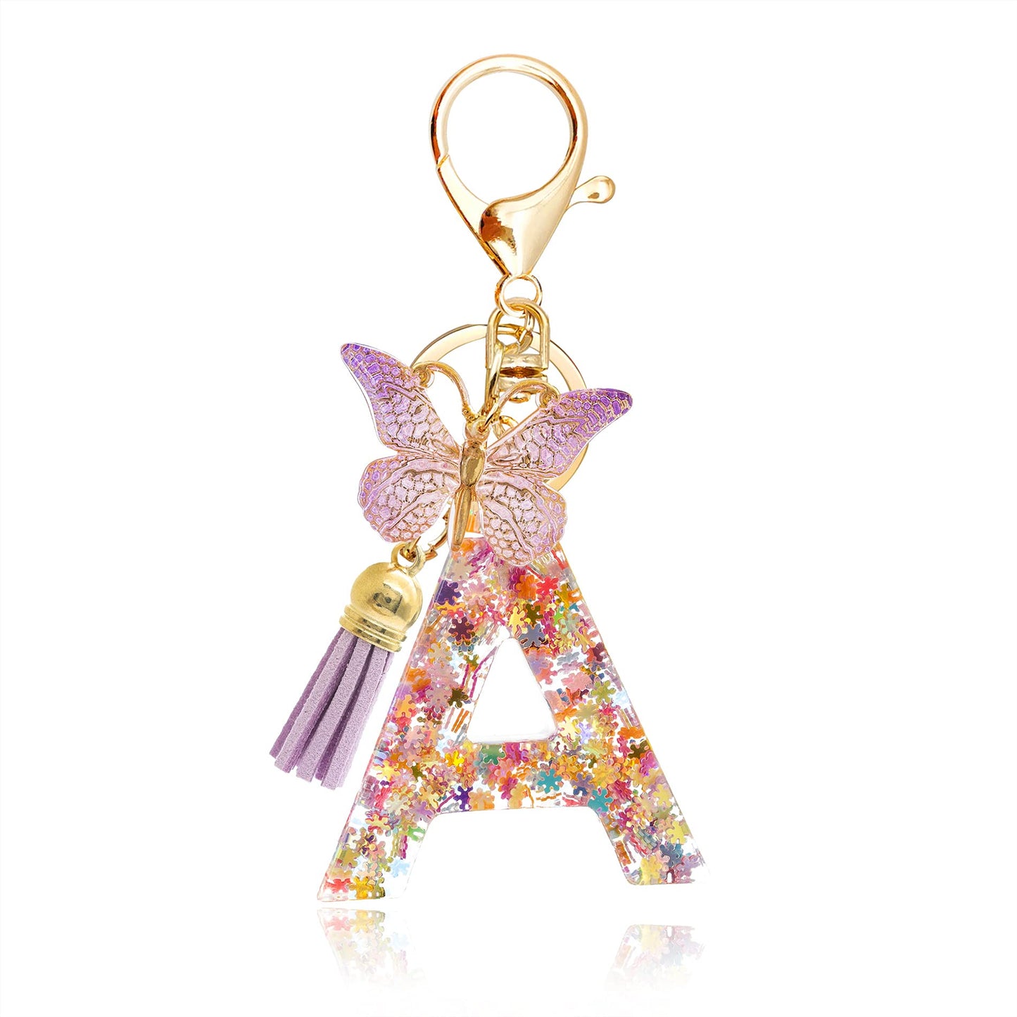 Fashion Alphabet Initial Letter Keychain Tassel Butterfly Pendant Key Ring for Purse Handbags Women Girl