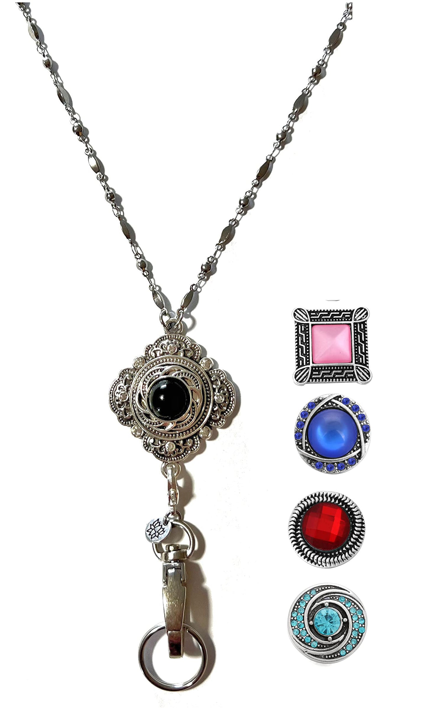 Hidden Hollow Beads Retractable Badge Reel, Snap Interchangable Women's Lanyard, Strong, ID Card Holder, Keys Teacher Nurse Cruise Key Keychain