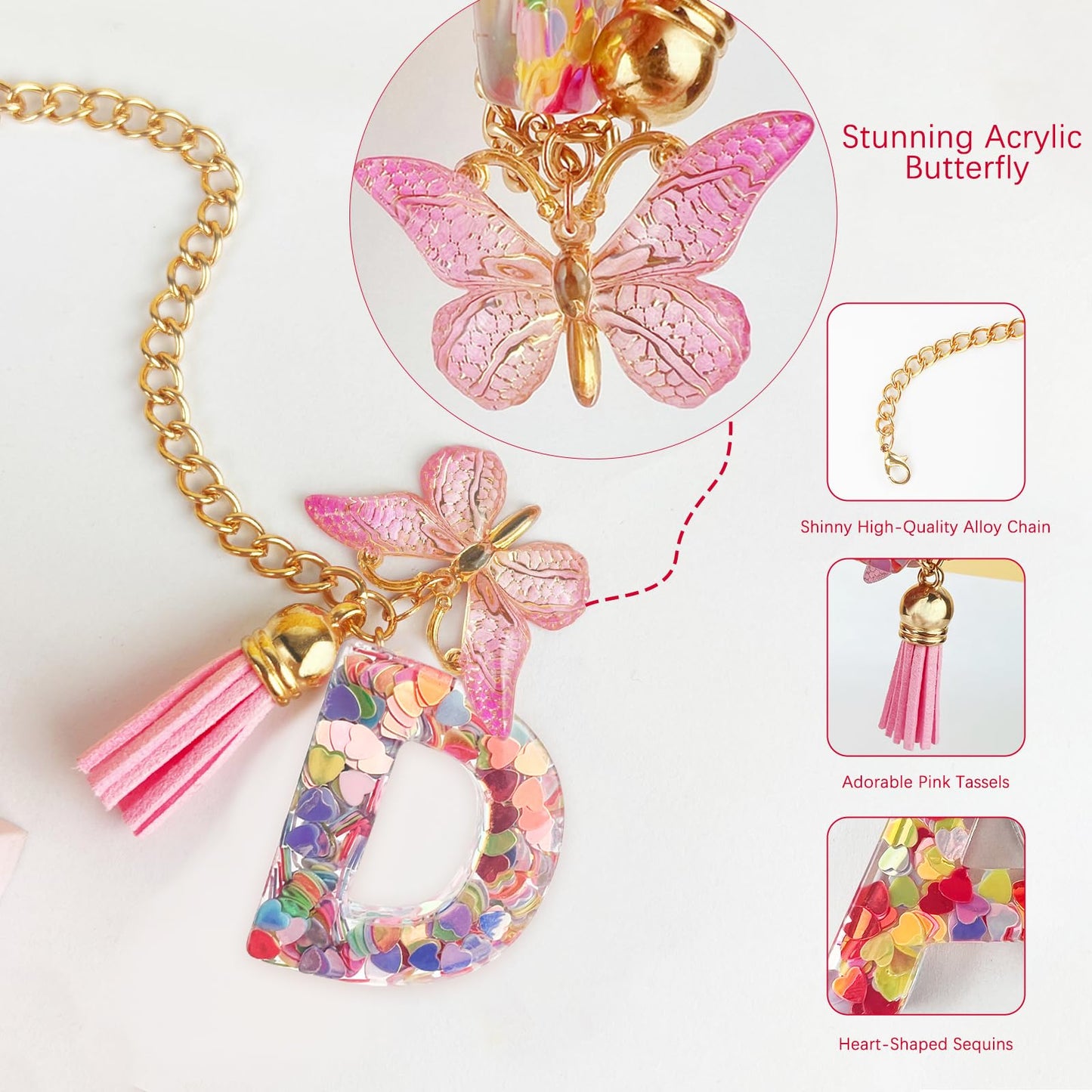 Letter Charm Accessories for Stanley Cup with Handle, Cute Initial Letter A Keychain Handle Charm with Butterfly for Stanley Tumbler for Women Girls