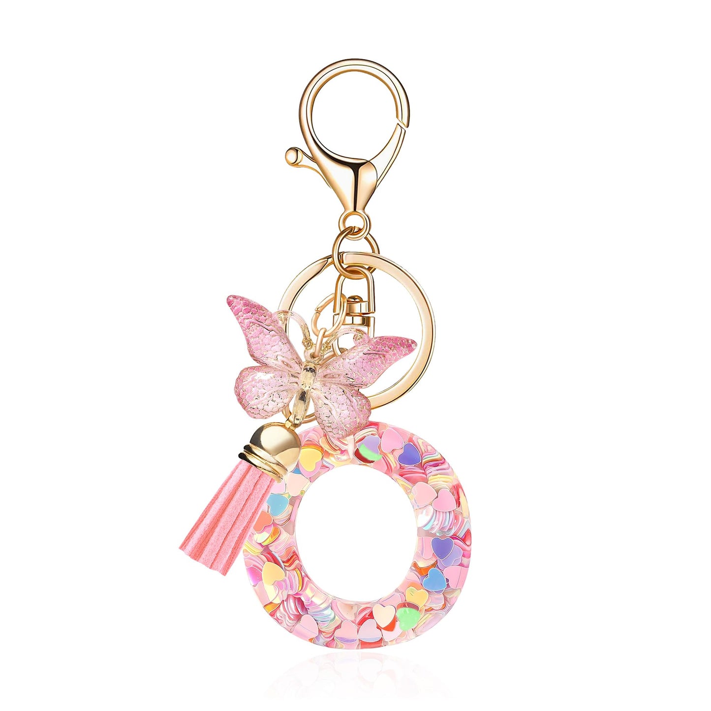 Fashion Alphabet Initial Letter Keychain Tassel Butterfly Pendant Key Ring for Purse Handbags Women Girl