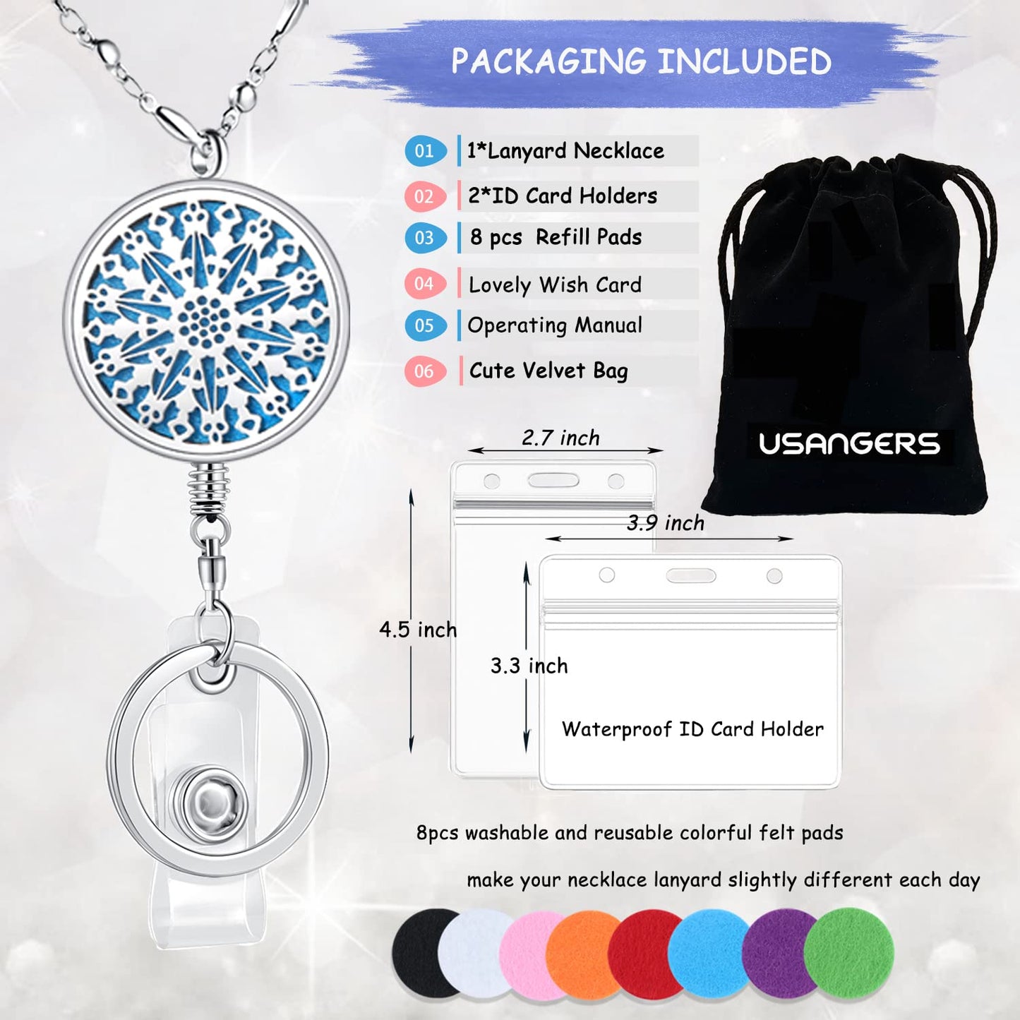Lanyards for ID Badges Keys Women Cute Teacher Lanyard ID Holder Necklace Silver Chain Fashion Strong Keychain Diffuser Office School Work Jewelry Nurse Teacher Appreciation Gifts Mandala