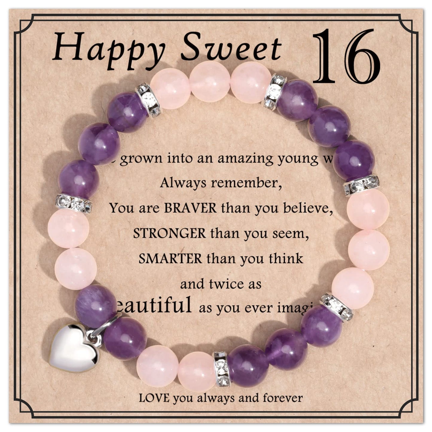 jewelrycard 13-60 Birthday Gifts for Women Girls, Natural Stone Bracelet for Women, 13 16 21 40 50 Year old Gifts for Daughter Mom Gradma
