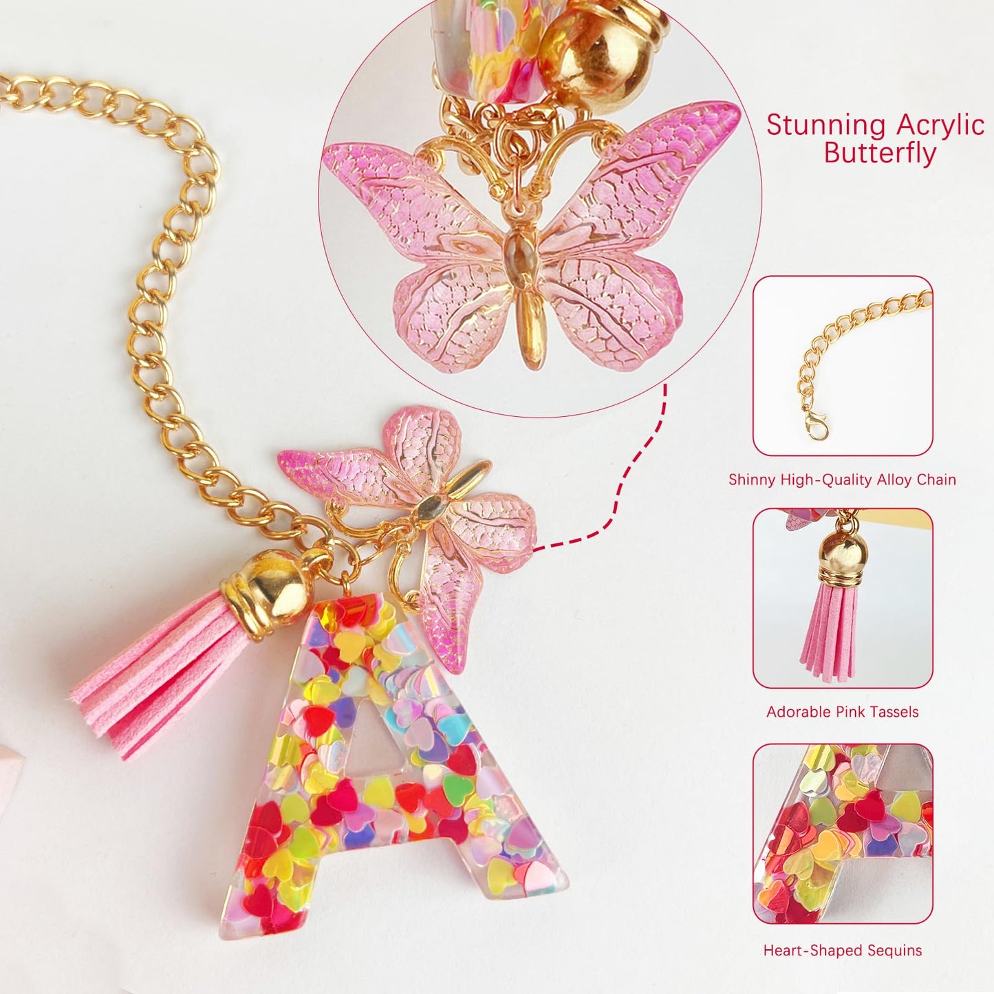 Letter Charm Accessories for Stanley Cup with Handle, Cute Initial Letter A Keychain Handle Charm with Butterfly for Stanley Tumbler for Women Girls