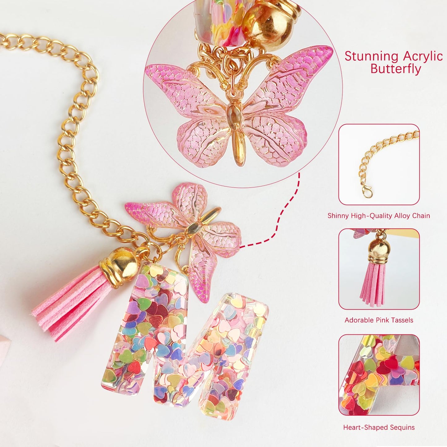 Letter Charm Accessories for Stanley Cup with Handle, Cute Initial Letter A Keychain Handle Charm with Butterfly for Stanley Tumbler for Women Girls
