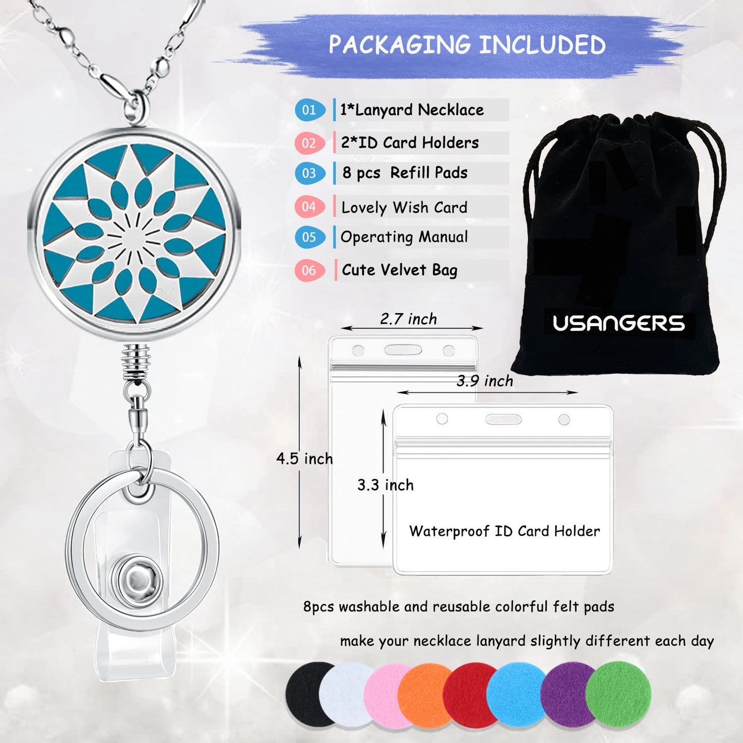 Lanyards for ID Badges Keys Women Cute Teacher Lanyard ID Holder Necklace Silver Chain Fashion Strong Keychain Diffuser Office School Work Jewelry Nurse Teacher Appreciation Gifts Mandala