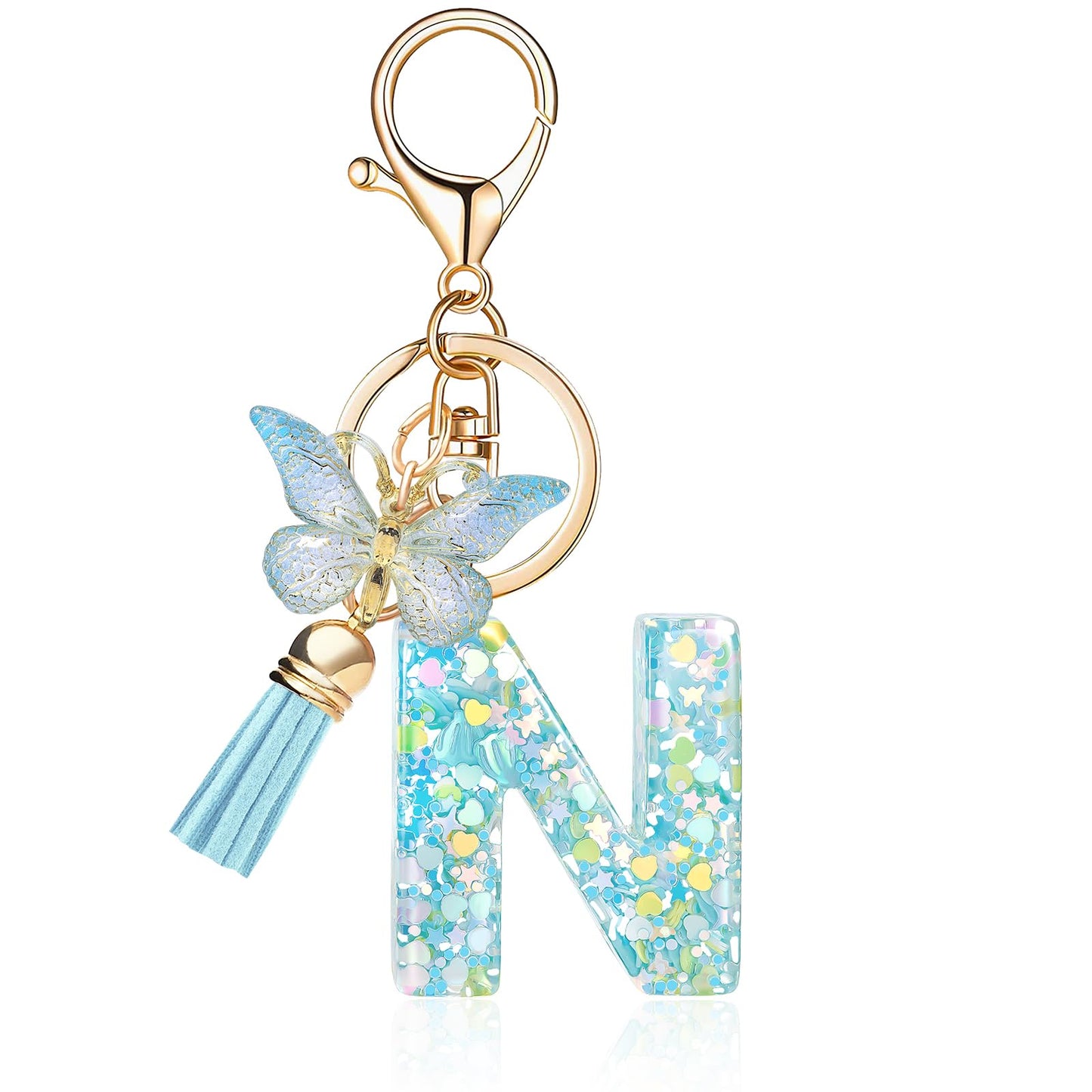 Fashion Alphabet Initial Letter Keychain Tassel Butterfly Pendant Key Ring for Purse Handbags Women Girl