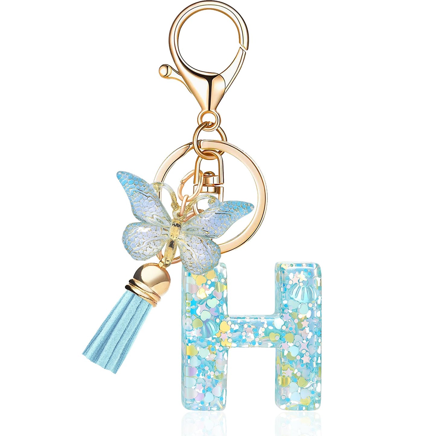 Fashion Alphabet Initial Letter Keychain Tassel Butterfly Pendant Key Ring for Purse Handbags Women Girl