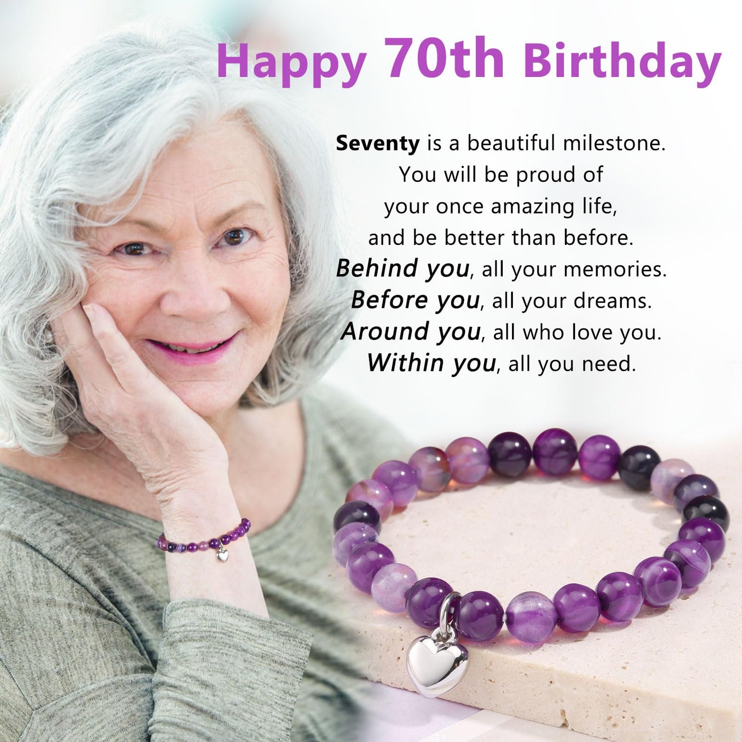 jewelrycard 13-60 Birthday Gifts for Women Girls, Natural Stone Bracelet for Women, 13 16 21 40 50 Year old Gifts for Daughter Mom Gradma