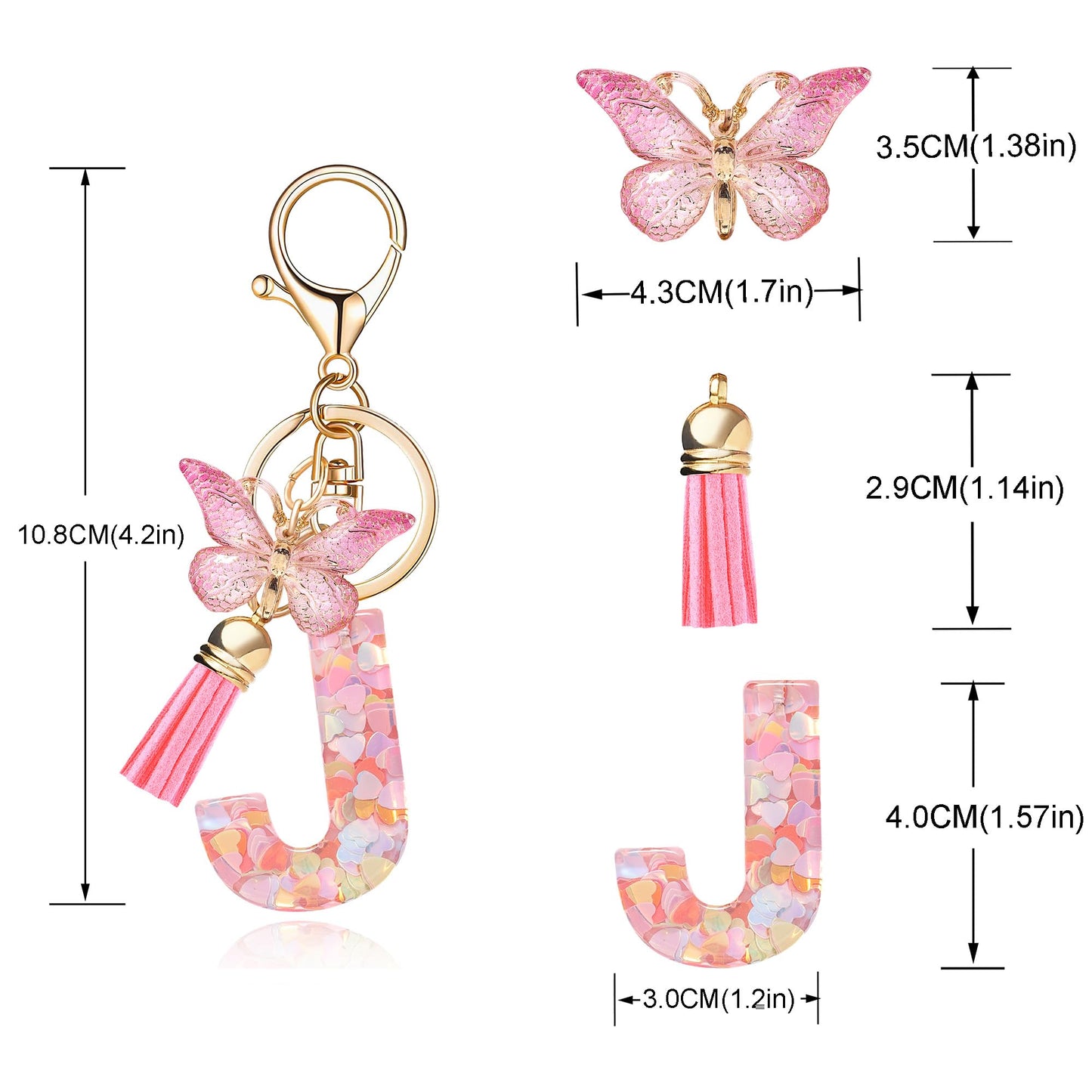 Fashion Alphabet Initial Letter Keychain Tassel Butterfly Pendant Key Ring for Purse Handbags Women Girl