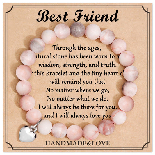 Jewelry&Card Christmas Gifts for Sister Best Friend, Natural Stone Heart Friendship Bracelets for Sister Best Friend Bestie Women