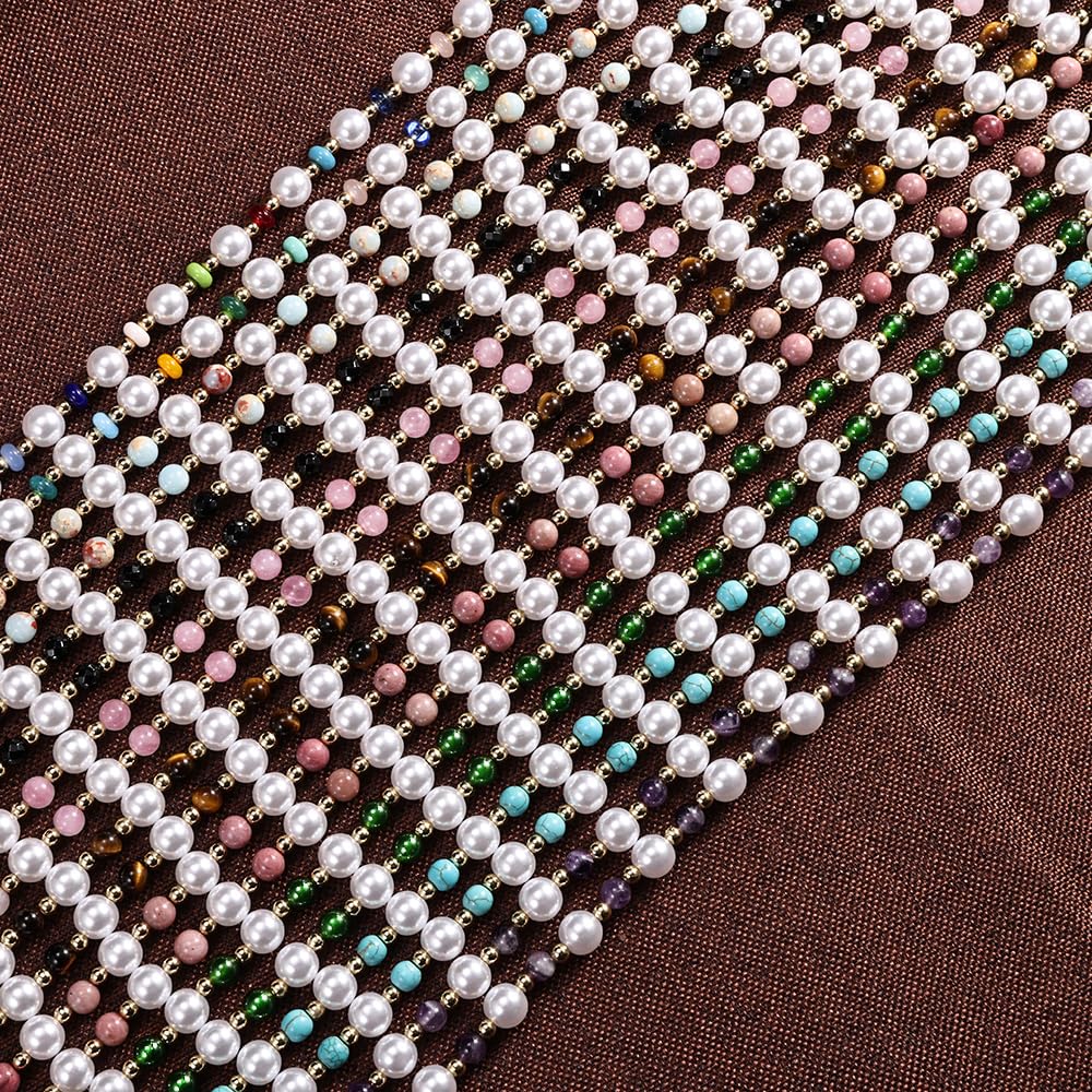 Retractable Pearl ID Badges and Key Lanyards, Natural Crystal Handmade Beaded Teacher Women's Lanyards