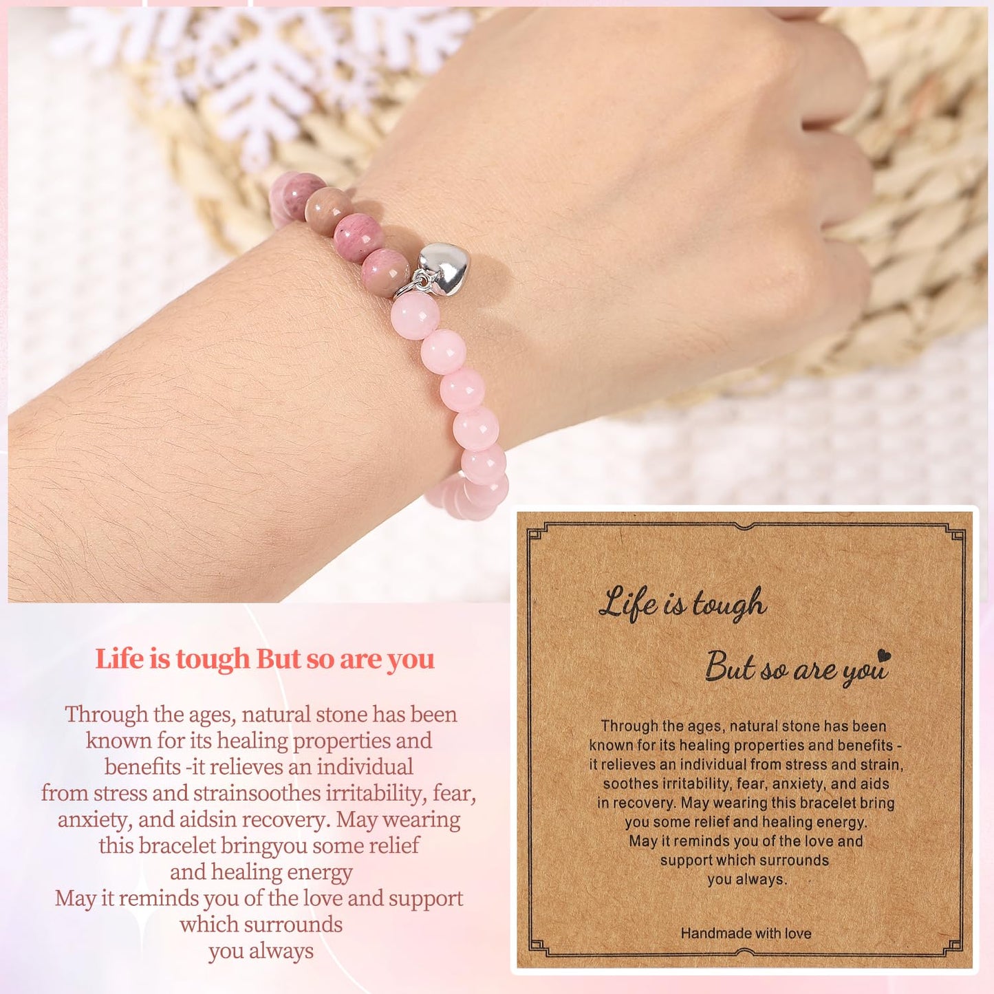 Get Well Soon Gifts for Women,Natural Stone Healing Bracelet, Inspirational Gifts for Women Teen Girls