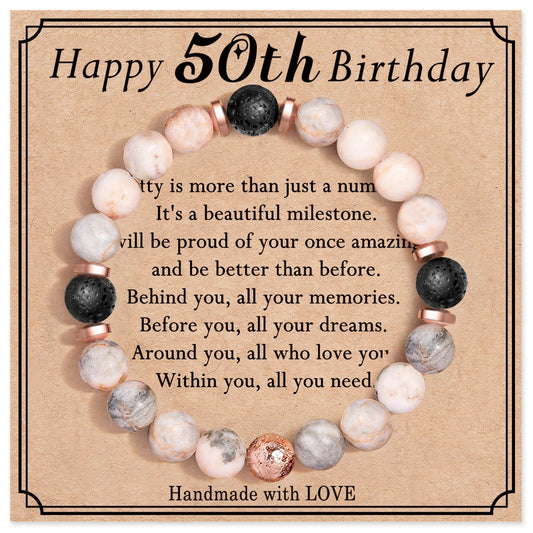 jewelrycard 13-60 Birthday Gifts for Women Girls, Natural Stone Bracelet for Women, 13 16 21 40 50 Year old Gifts for Daughter Mom Gradma
