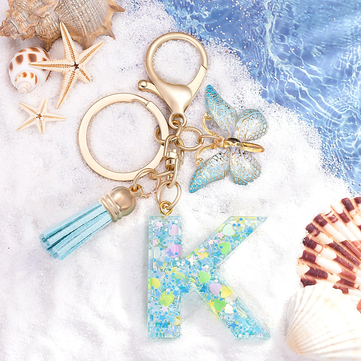Fashion Alphabet Initial Letter Keychain Tassel Butterfly Pendant Key Ring for Purse Handbags Women Girl