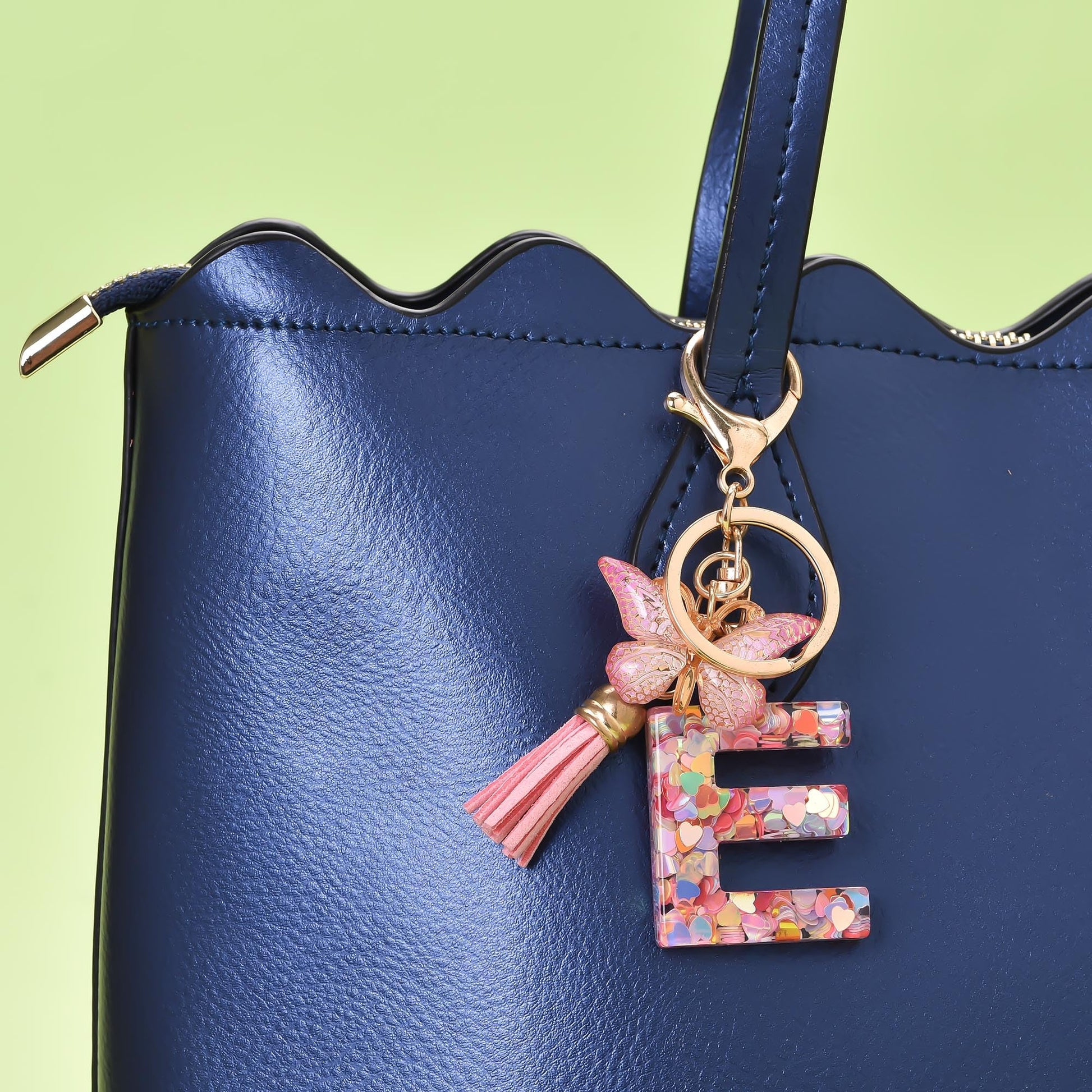 XGALBLA Sunflower Initial Keychain - Letter H Key Ring With Tassel & Pearl, Bag Charm For Women